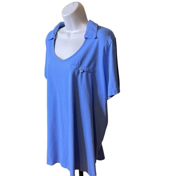 Lands End Womens Collared T Shirt Blue Top Plus Size 3X Short Sleeve u - Picture 3 of 8